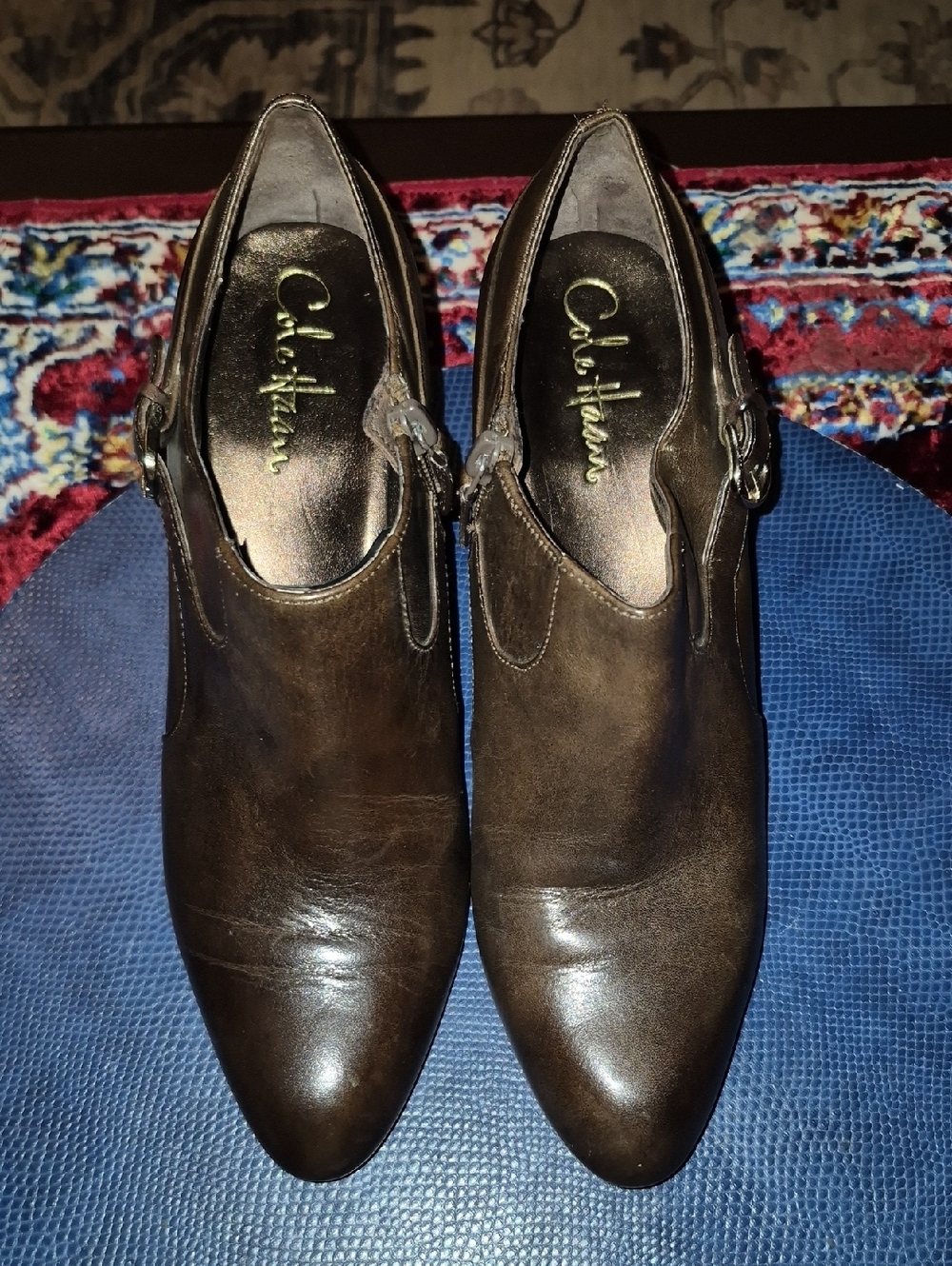 Cole Haan/Nike Air " Woodburybrwn Leather3"Heels & Gold Buckle.SideZip .(#1561S)